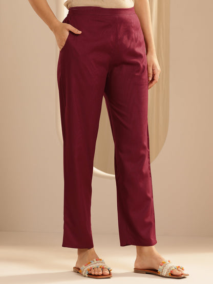 Libas Maroon Yoke Design Viscose Rayon Straight Suit Set With Dupatta