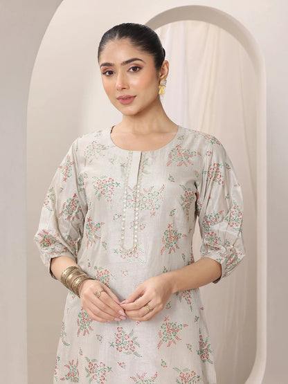 Libas Grey Woven Design Silk Blend Straight Suit Set With Dupatta