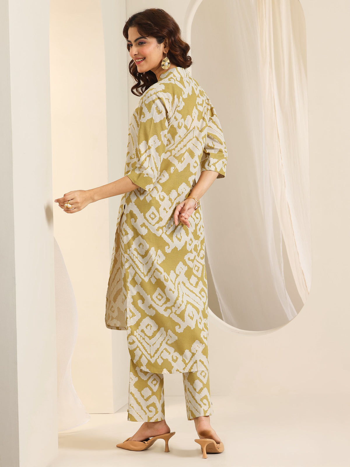 Libas Mustard Printed Cotton Blend Straight Kurta Set