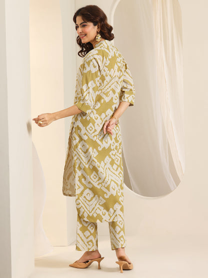 Libas Mustard Printed Cotton Blend Straight Kurta Set