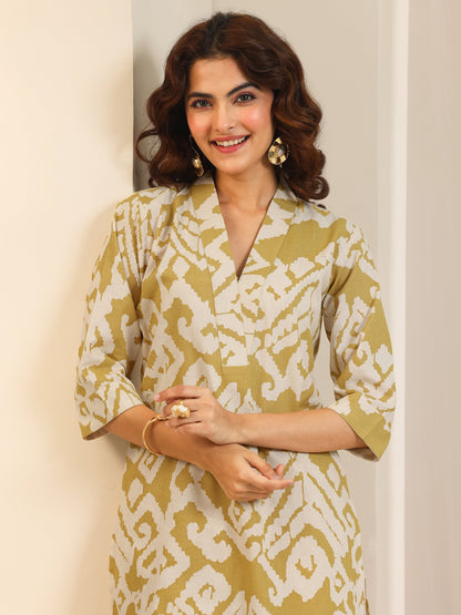 Libas Mustard Printed Cotton Blend Straight Kurta Set