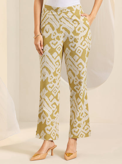 Libas Mustard Printed Cotton Blend Straight Kurta Set