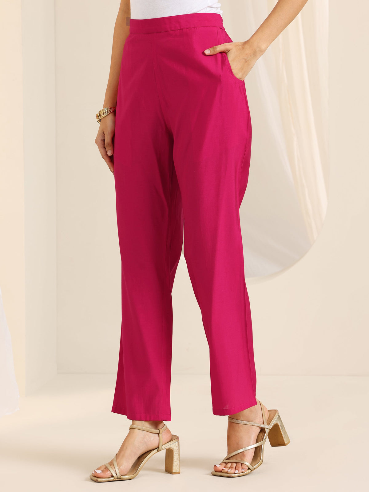 Libas Pink Yoke Design Viscose Rayon Straight Suit Set With Dupatta