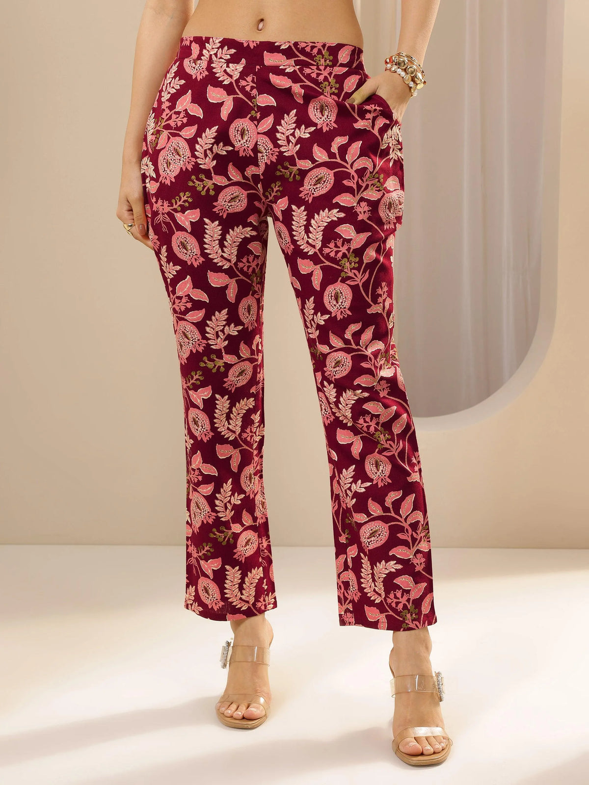 Libas Maroon Printed Cotton Blend Straight Kurta Set