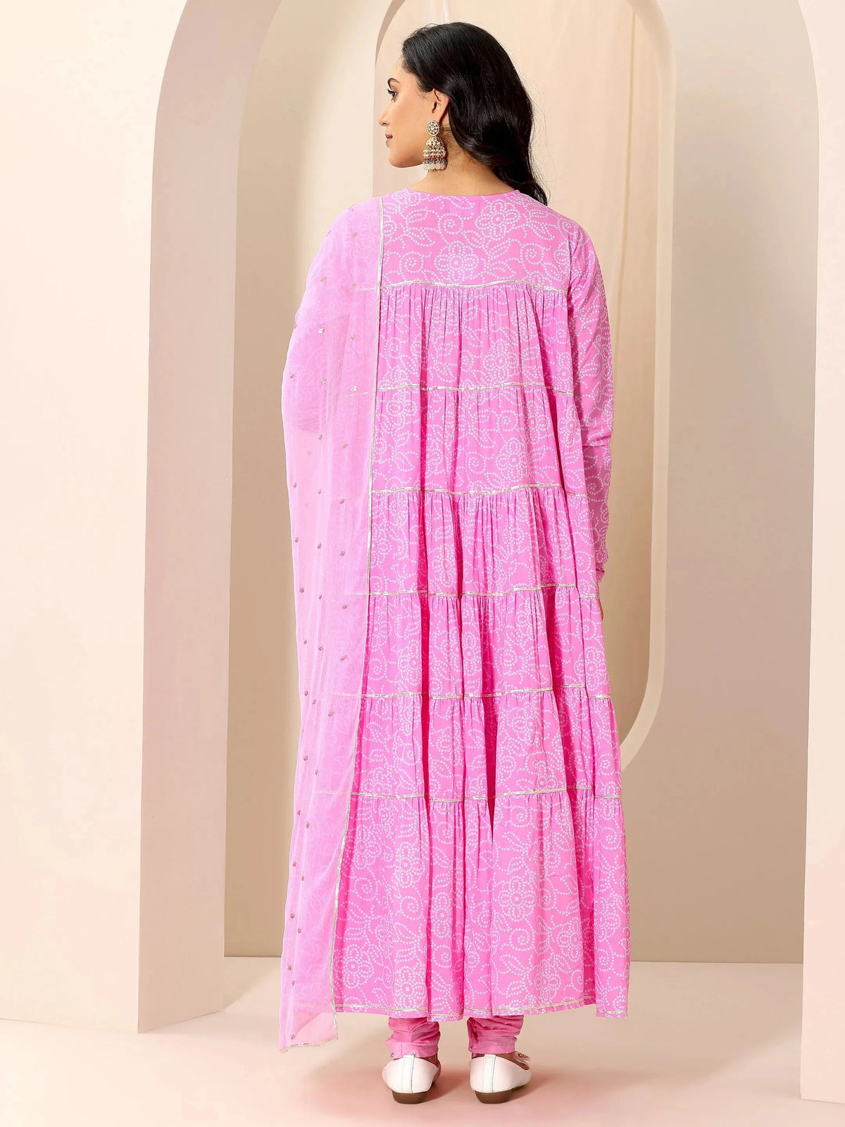 Libas Pink Floral Printed Cotton Flared Suit Set With Dupatta