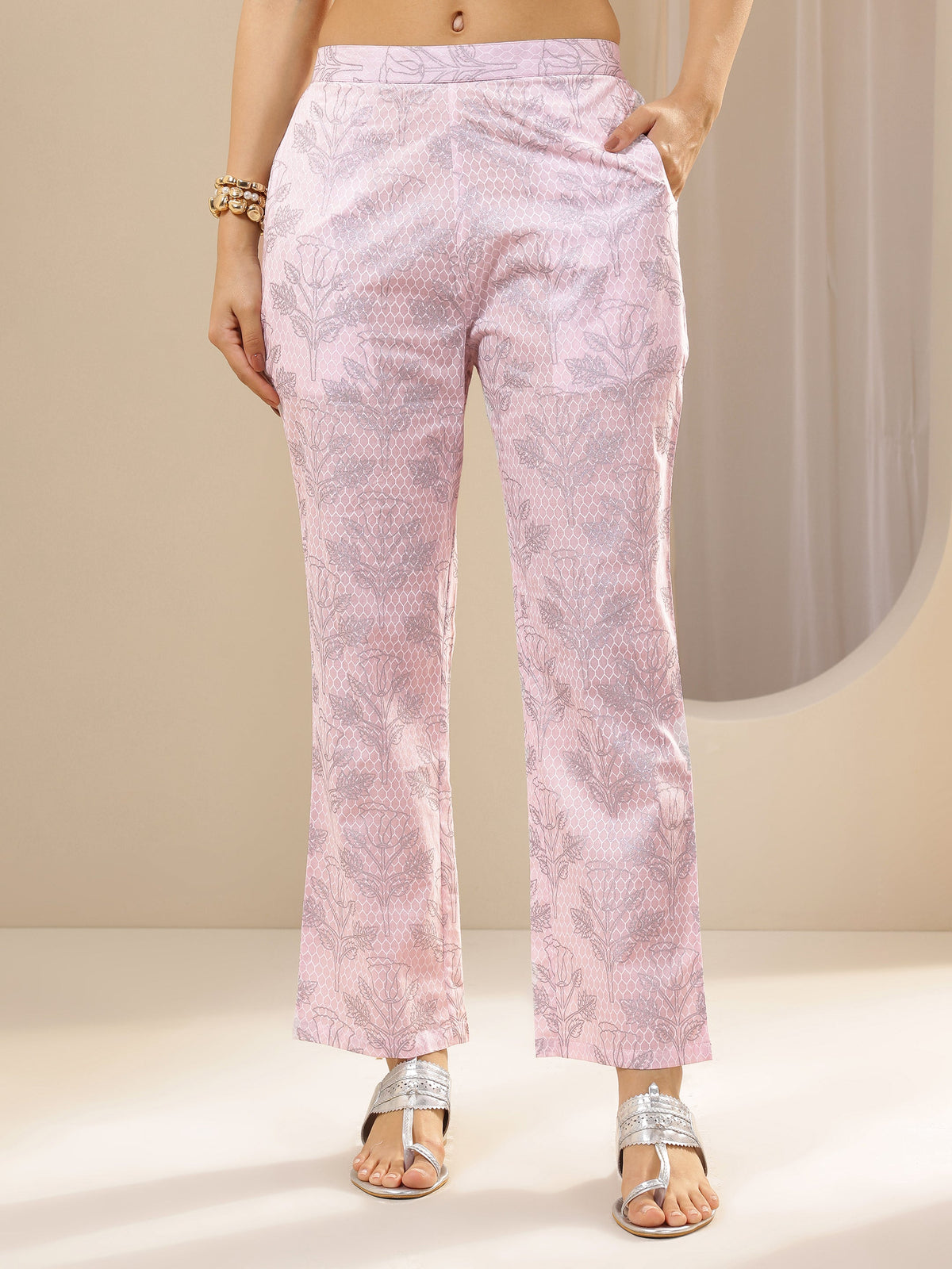 Libas Pink Printed Cotton Straight Suit Sets With Dupatta