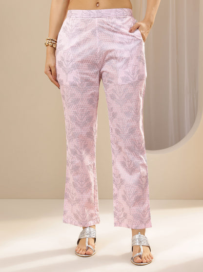 Libas Pink Printed Cotton Straight Suit Sets With Dupatta