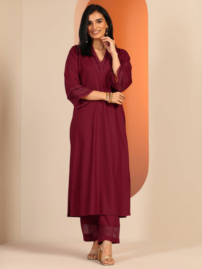 Libas Maroon Embellished Rayon Co-Ord Sets