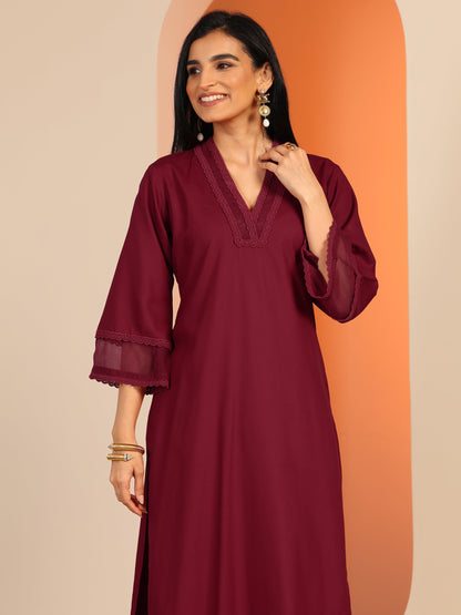 Libas Maroon Embellished Rayon Co-Ord Sets