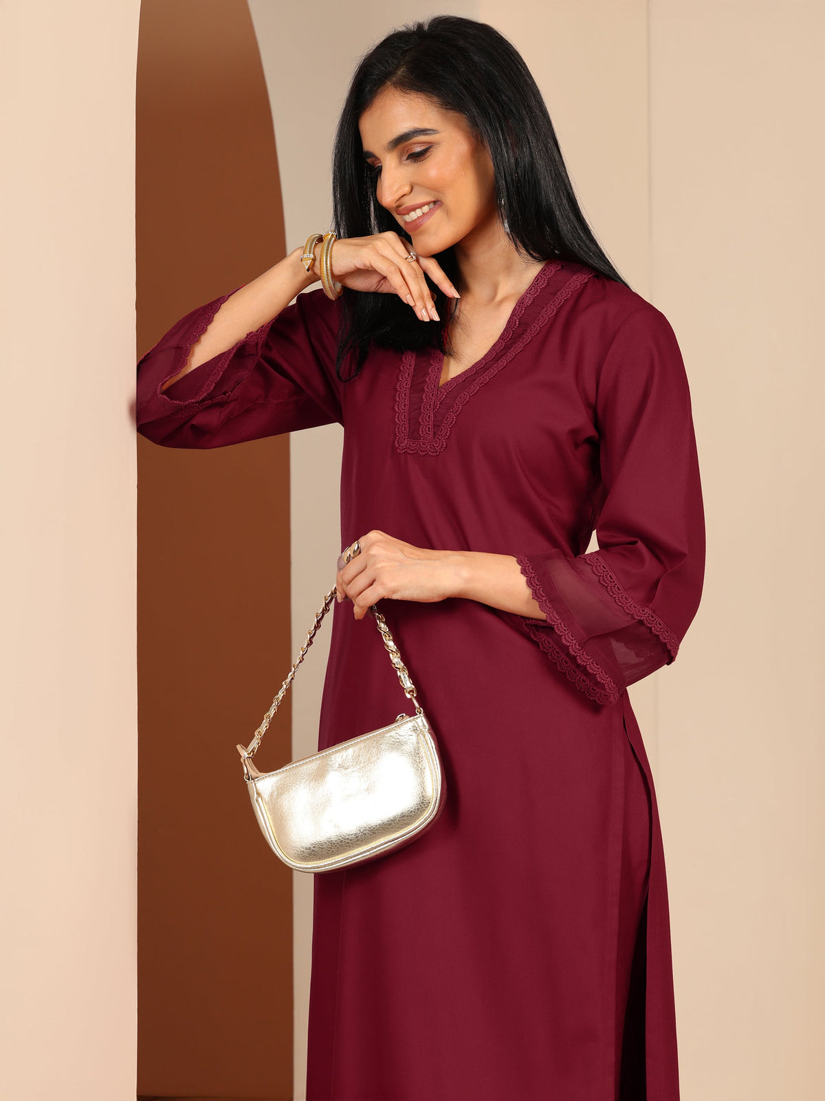 Libas Maroon Embellished Rayon Co-Ord Sets