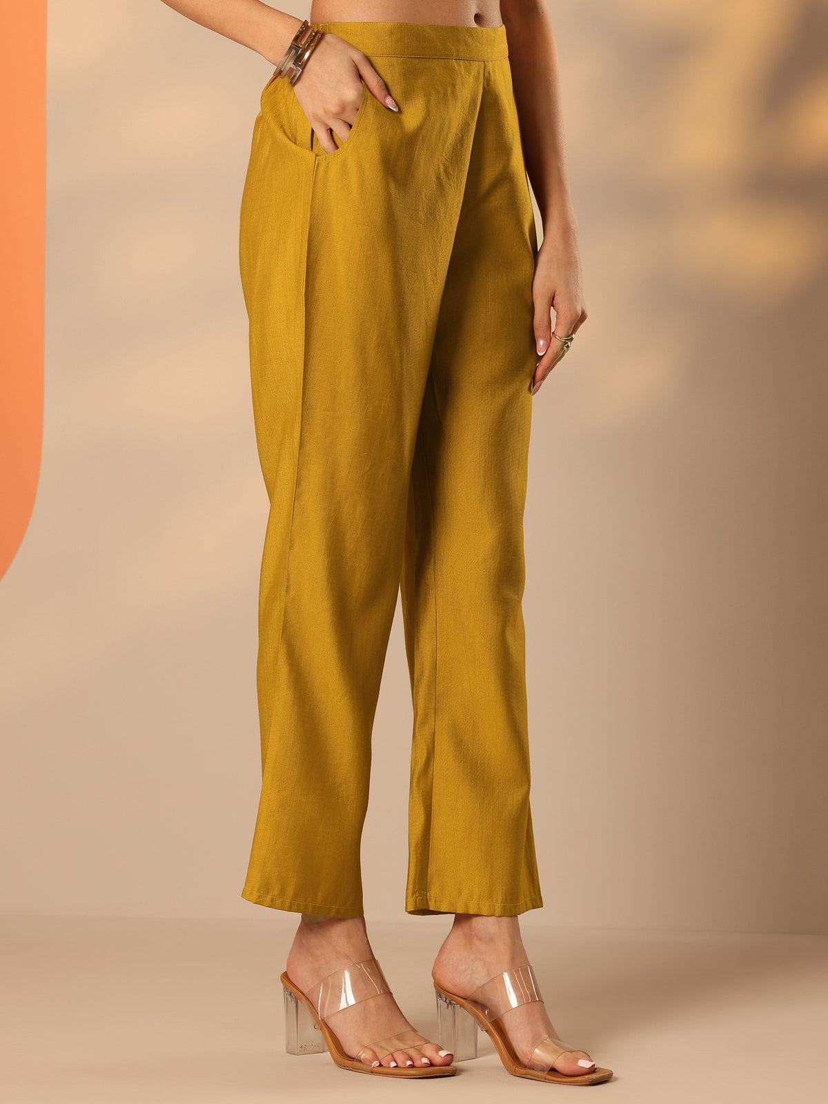 Libas Mustard Embroidered Silk Blend Co-Ord Sets