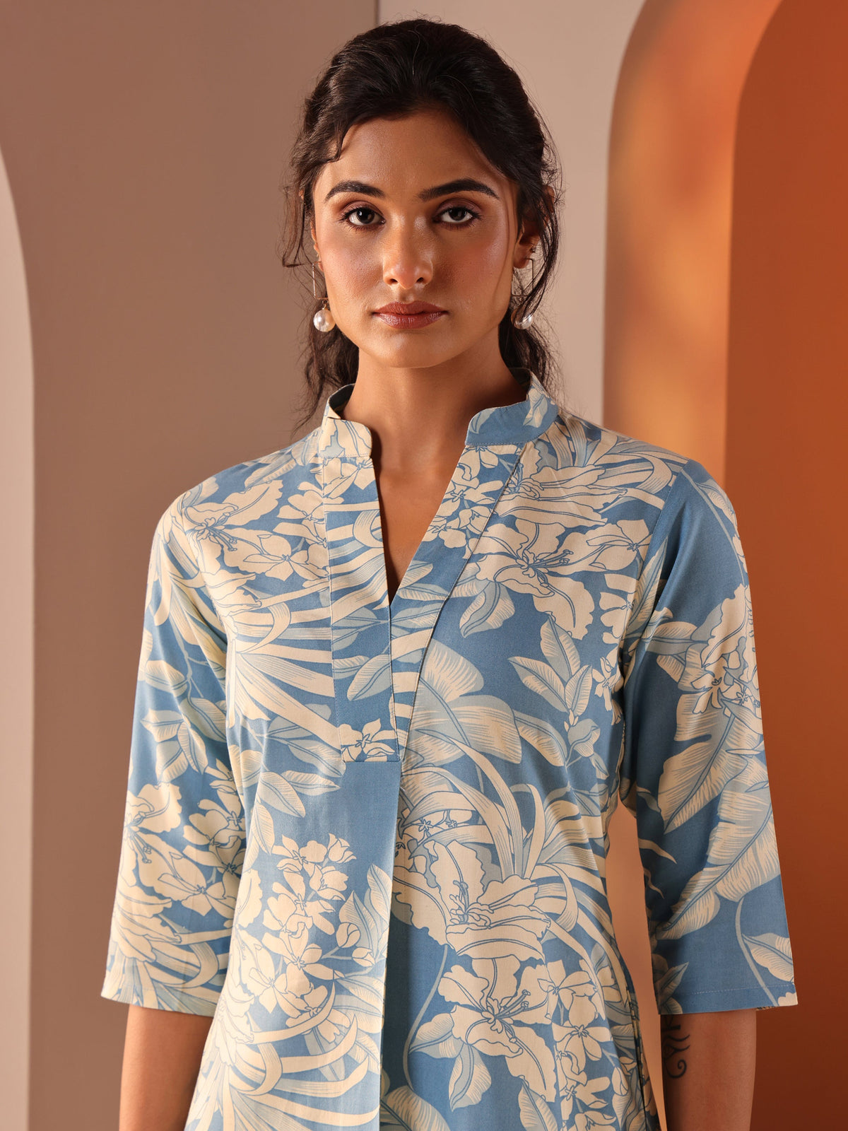 Libas Blue Printed Rayon Straight Co-Ord Sets