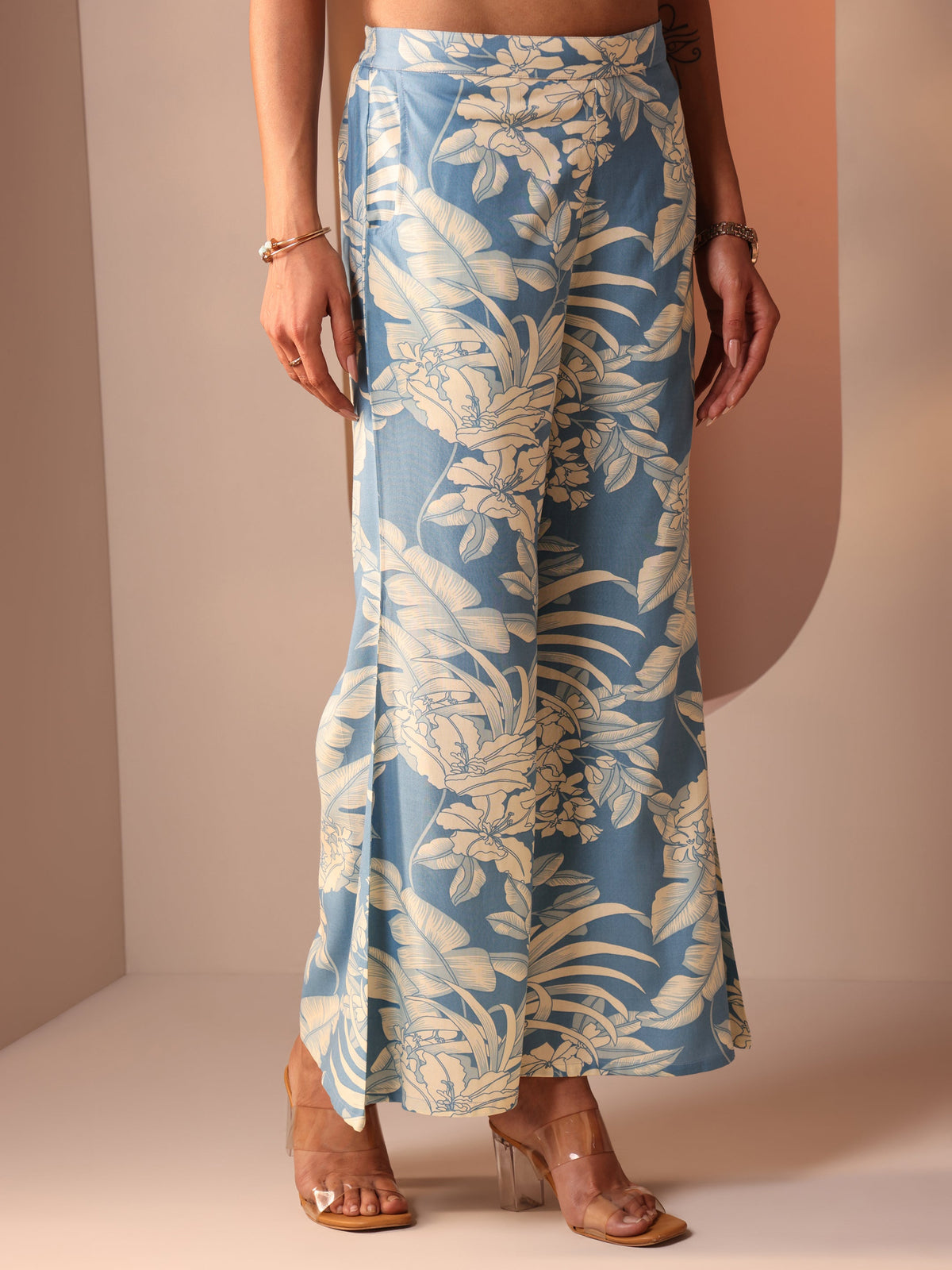 Libas Blue Printed Rayon Straight Co-Ord Sets