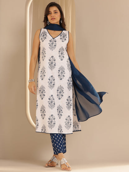 Gerua White Printed Rayon Straight Suit Set With Dupatta