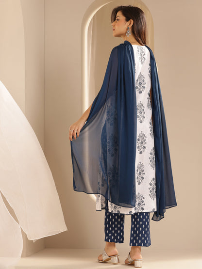 Gerua White Printed Rayon Straight Suit Set With Dupatta