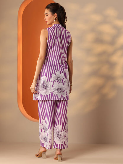 Libas Purple Printed Cotton Co-Ord Sets