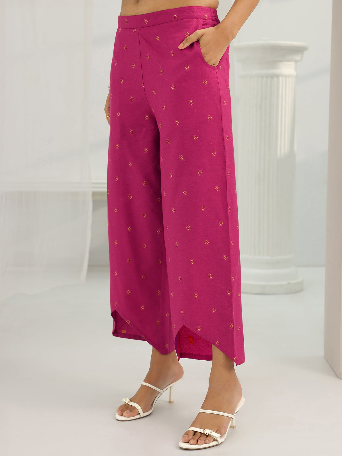 Libas Pink Woven Design Cotton Blend Straight Suit Set With Dupatta