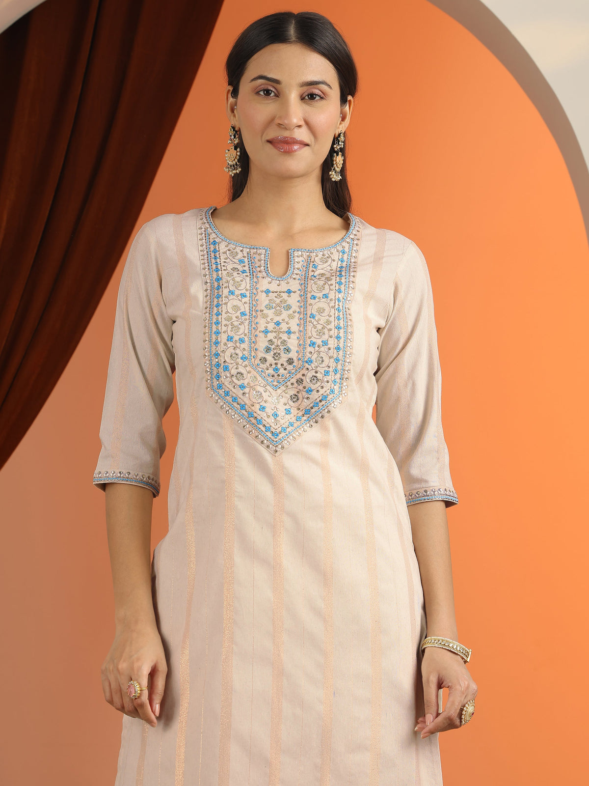 Libas Off White Embroidered Cotton Blend Straight Suit Set With Dupatta