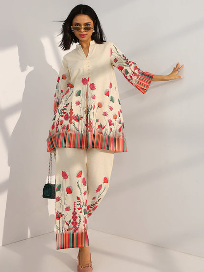 Libas Off White Printed Cotton Co-Ord Sets