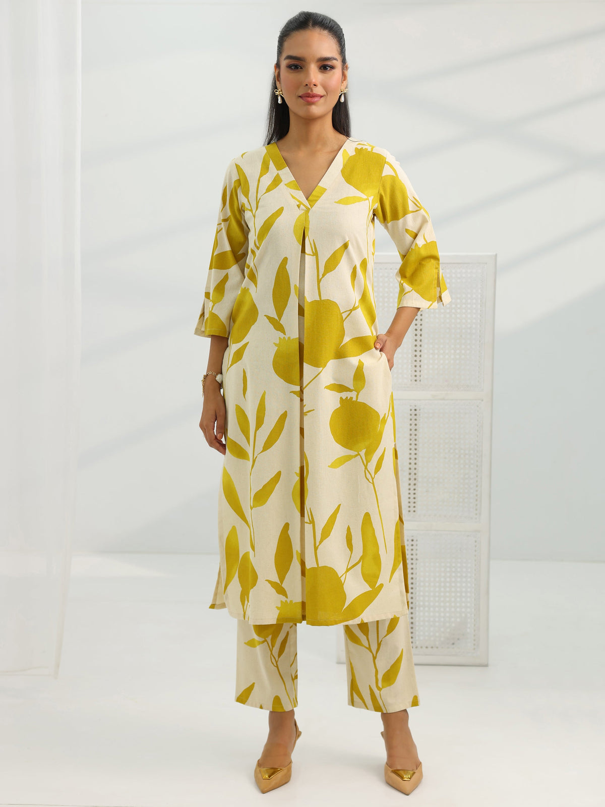 Libas Off White Printed Cotton Straight Kurta Set