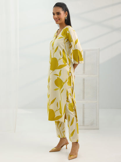 Libas Off White Printed Cotton Straight Kurta Set