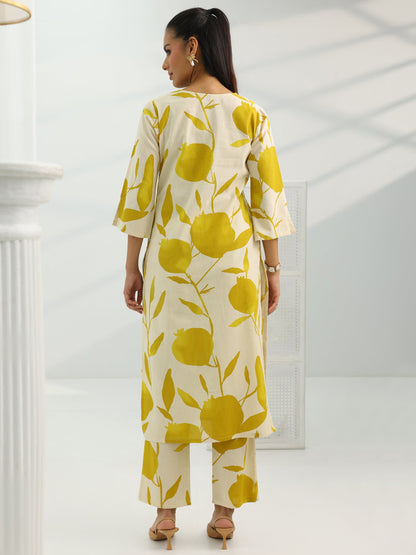 Libas Off White Printed Cotton Straight Kurta Set