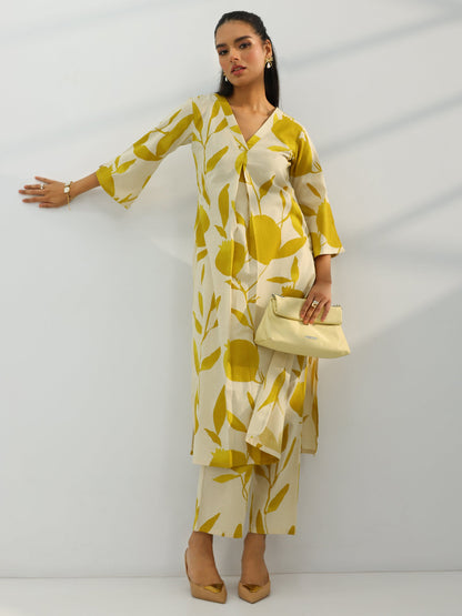 Libas Off White Printed Cotton Straight Kurta Set