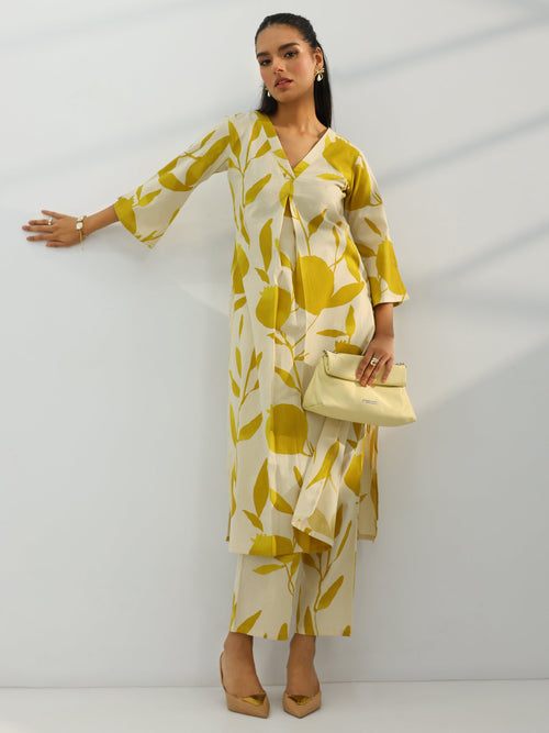 Libas Off White Printed Cotton Straight Kurta Set