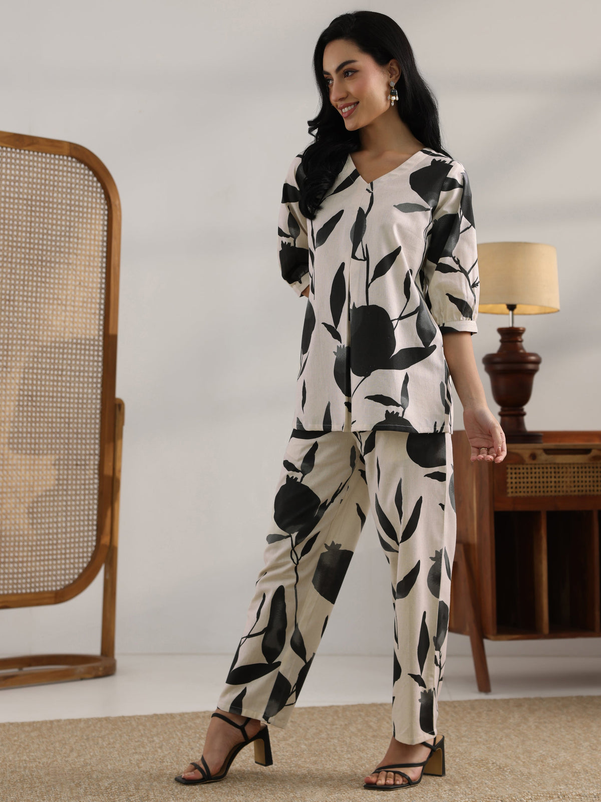 Libas Off White Printed Cotton Straight Co-Ord Sets