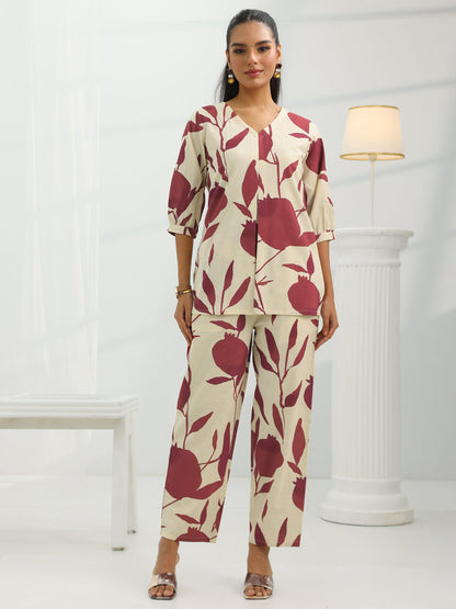 Libas Off White Printed Cotton Straight Co-Ord Sets