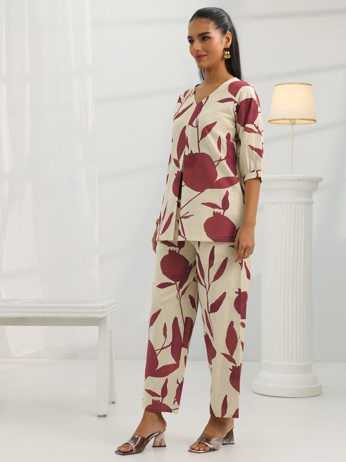 Libas Off White Printed Cotton Straight Co-Ord Sets