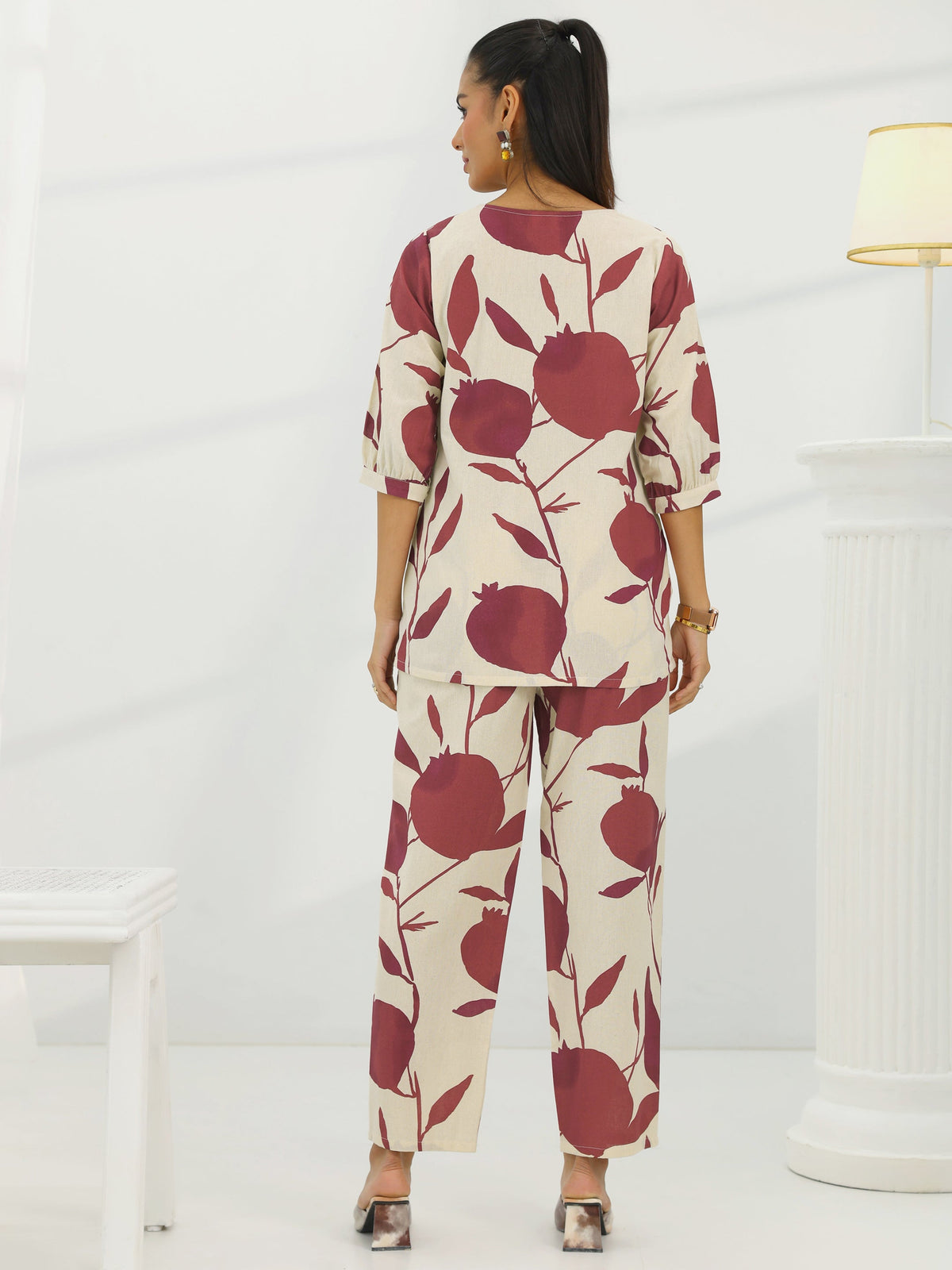 Libas Off White Printed Cotton Straight Co-Ord Sets