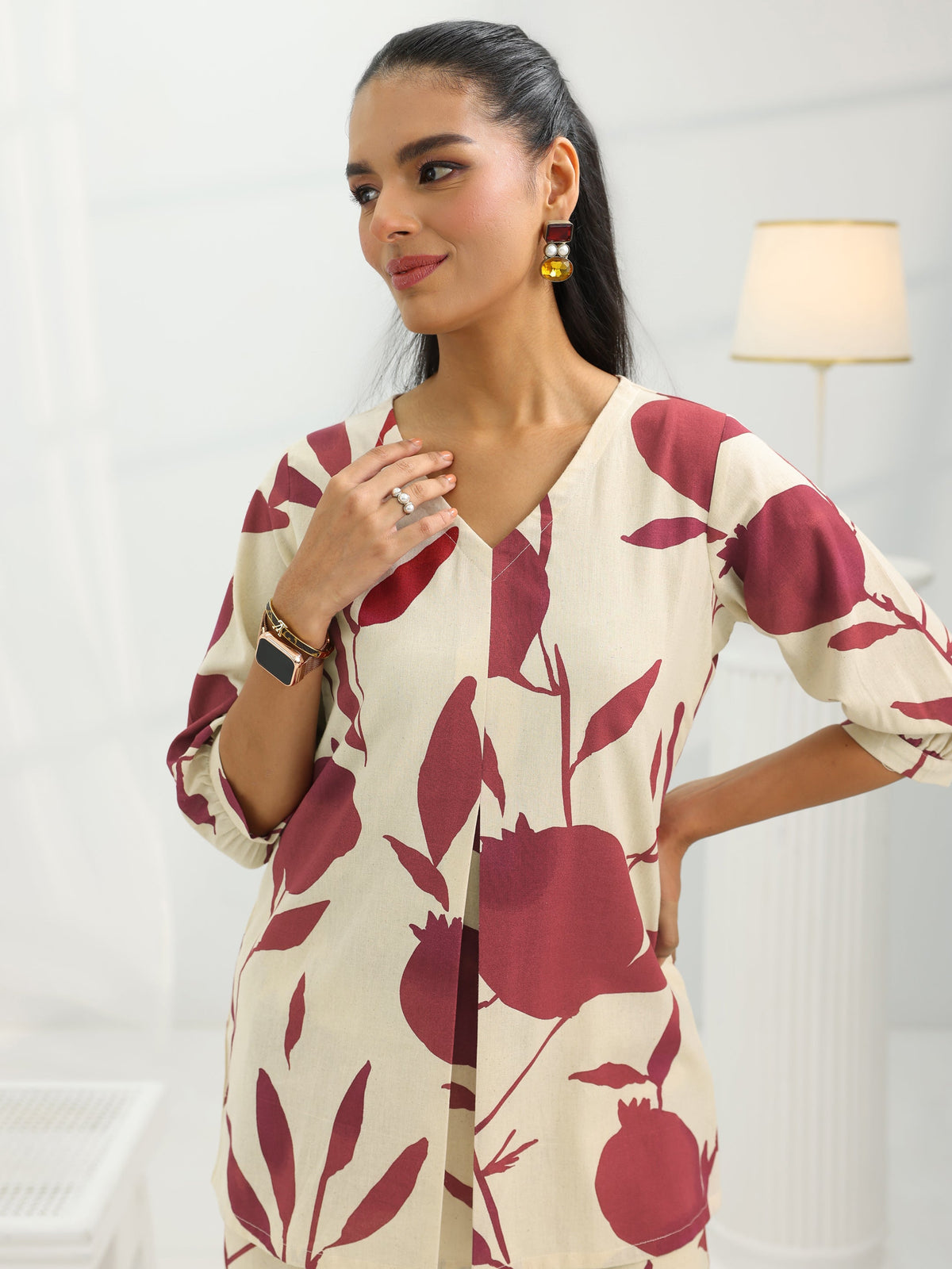 Libas Off White Printed Cotton Straight Co-Ord Sets