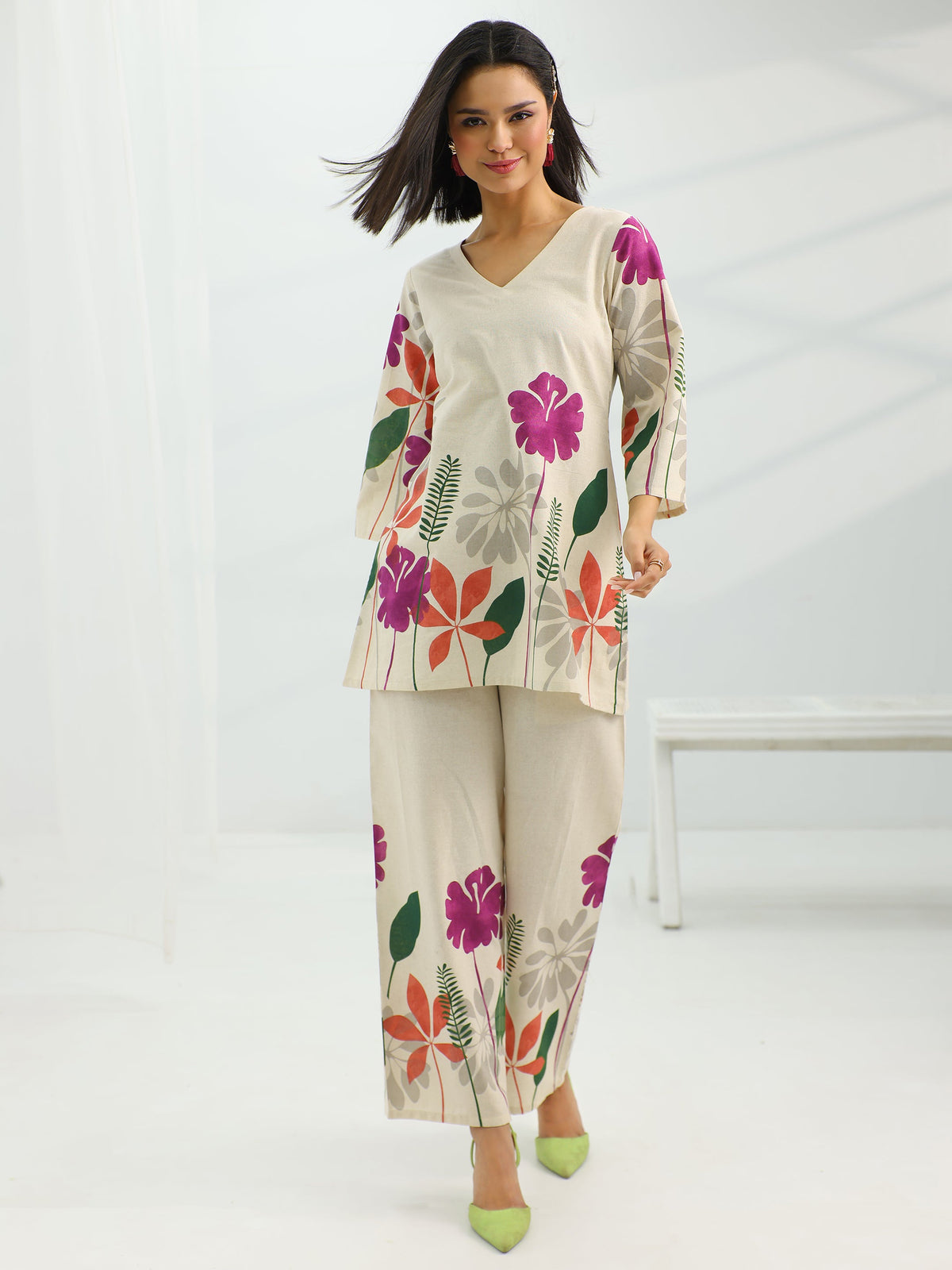 Libas Off White Printed Cotton Co-Ord Sets