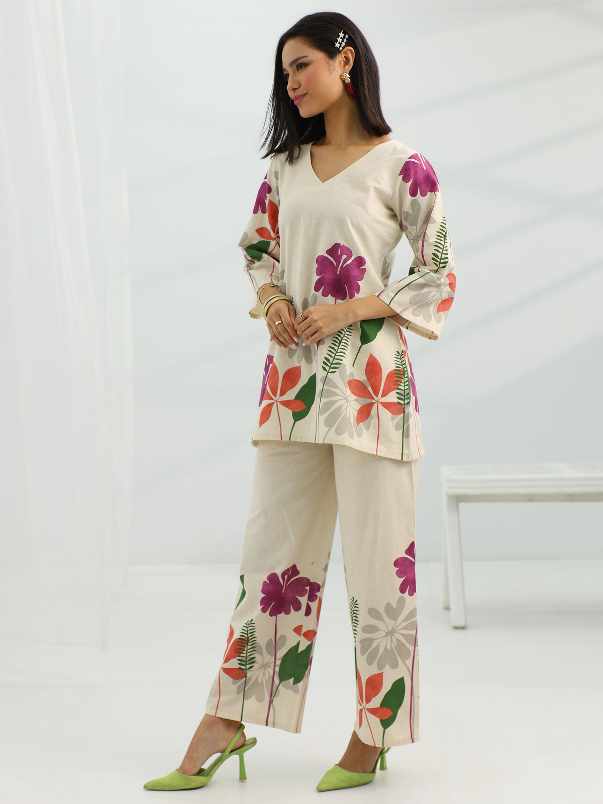 Libas Off White Printed Cotton Co-Ord Sets