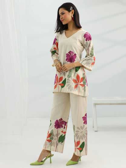 Libas Off White Printed Cotton Co-Ord Sets