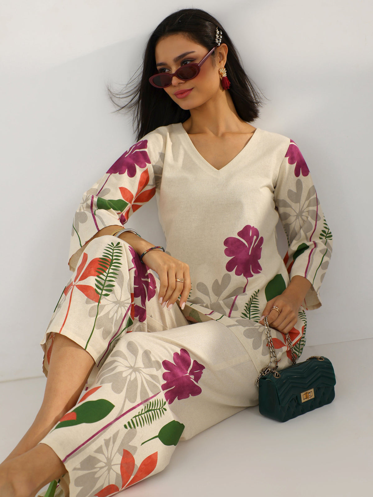 Libas Off White Printed Cotton Co-Ord Sets