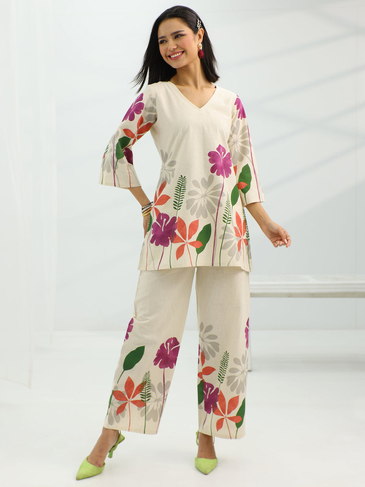 Libas Off White Printed Cotton Co-Ord Sets