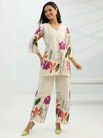 Libas Off White Printed Cotton Co-Ord Sets