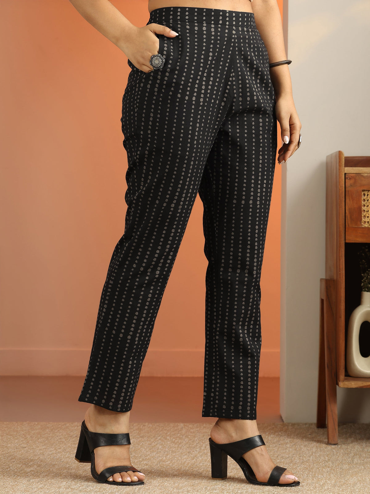Libas Black Printed Cotton A-Line Suit Set With Dupatta