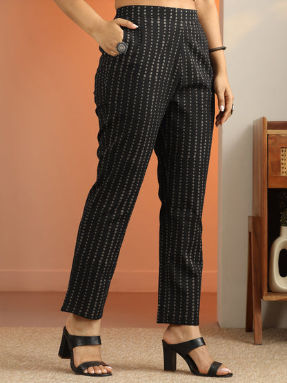 Libas Black Printed Cotton A-Line Suit Set With Dupatta