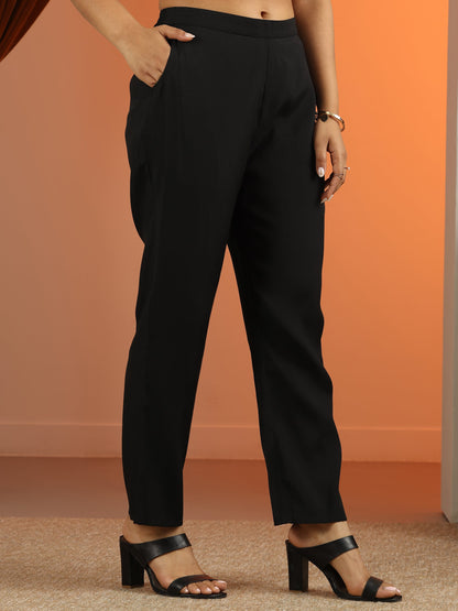Libas Black Embroidered Rayon Straight Suit Set With Dupatta