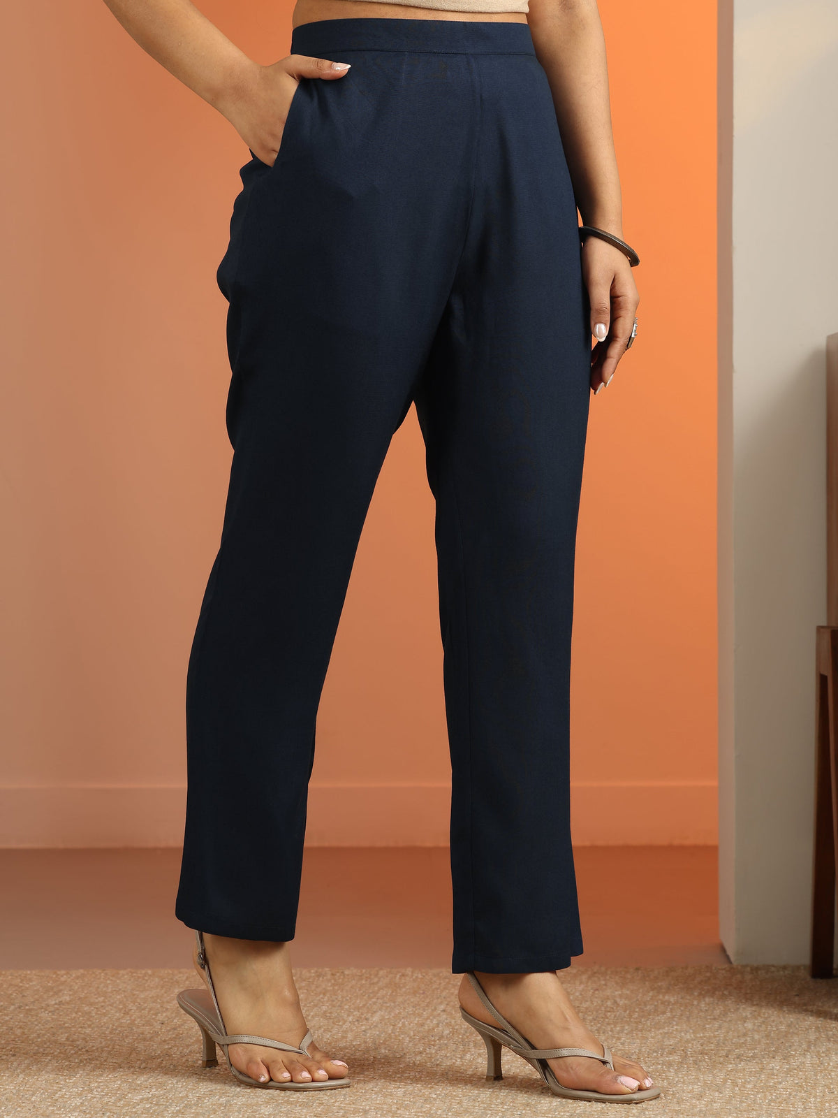Libas Navy Blue Embroidered Rayon Straight Suit Set With Dupatta