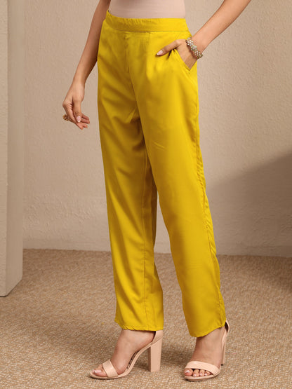 Libas Mustard Embroidered Silk Blend Straight Suit Set With Dupatta