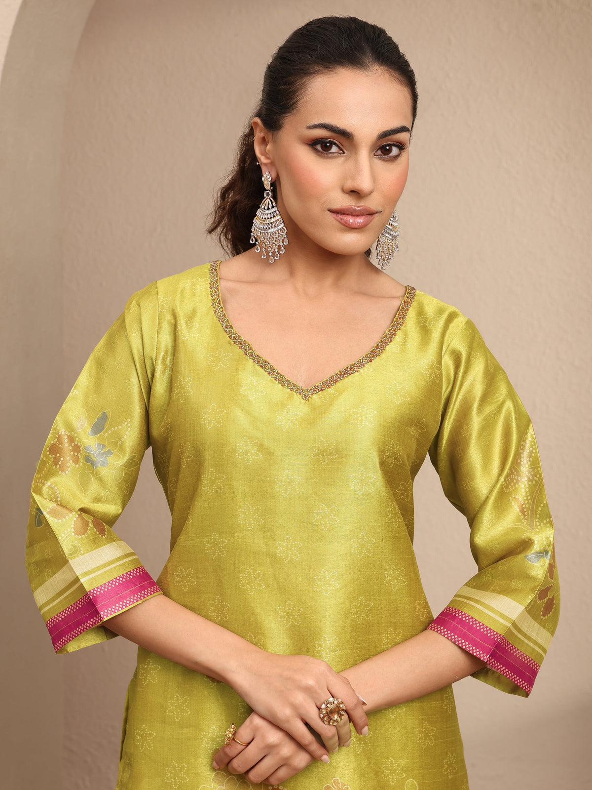 Libas Mustard Printed Silk Blend Straight Suit Set With Dupatta