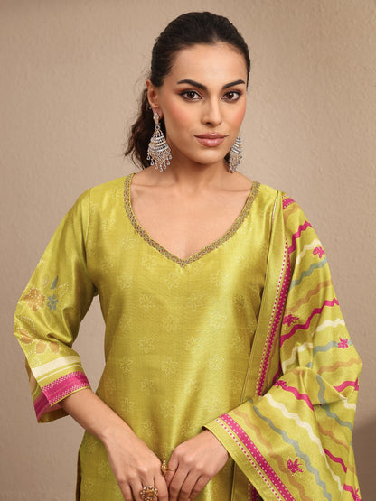 Libas Mustard Printed Silk Blend Straight Suit Set With Dupatta