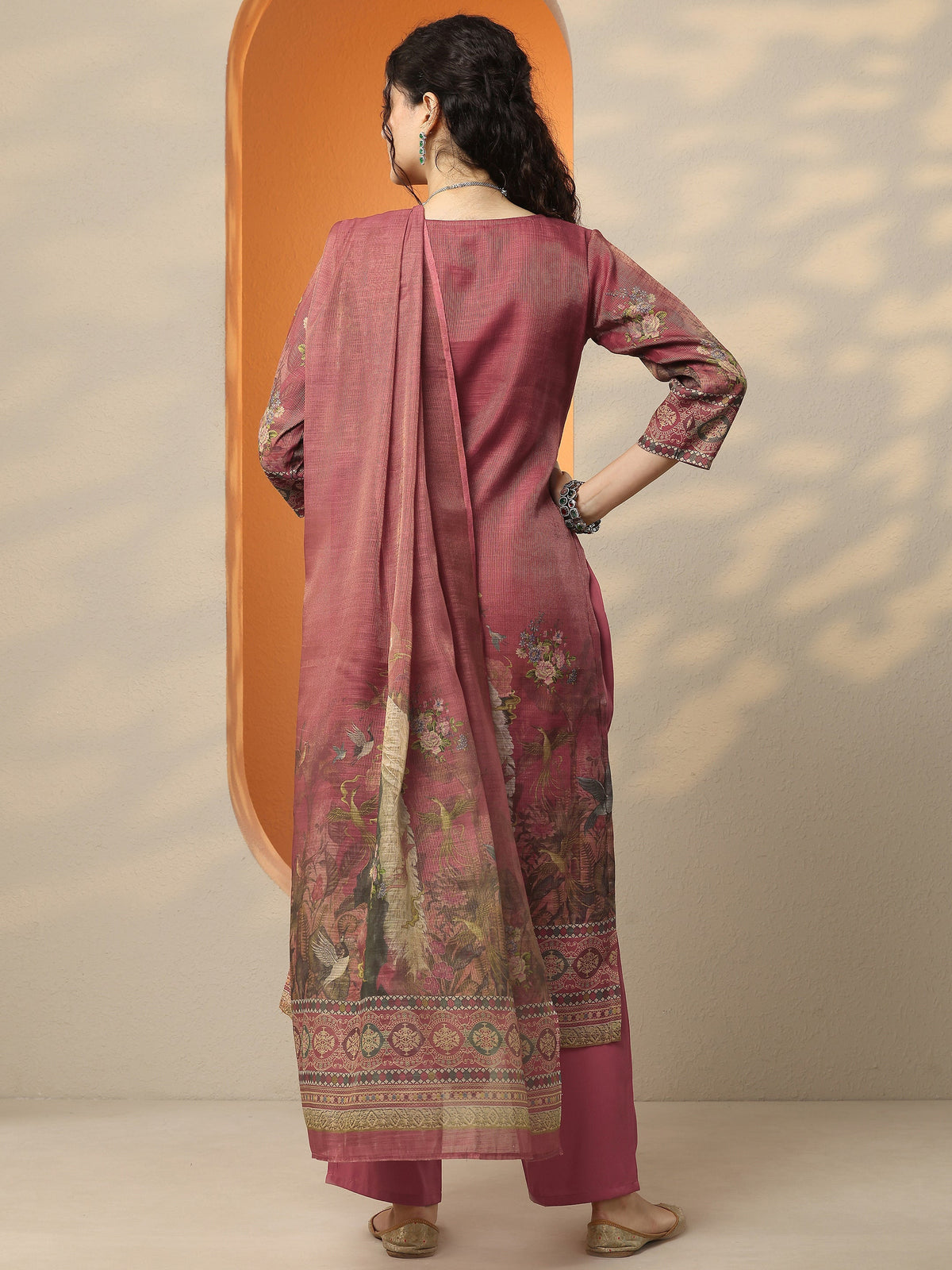 Libas Maroon Printed Silk Blend Straight Suit Set With Dupatta