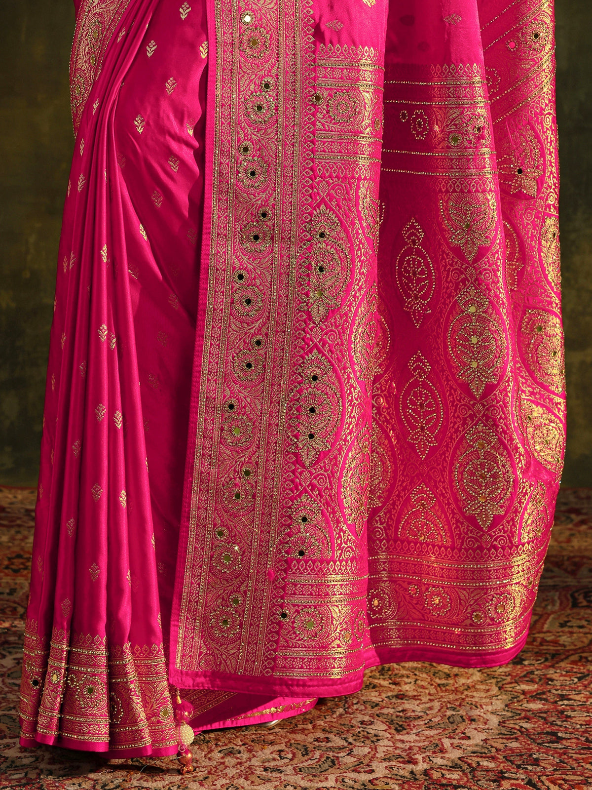 Libas Art Pink Embellished Satin Saree With Unstitched Blouse Piece