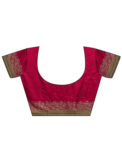 Libas Art Pink Banarasi Silk Saree With Unstitched Blouse Piece