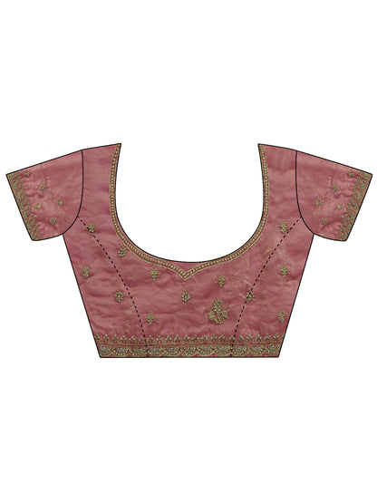 Libas Art Peach Embellished Tissue Saree With Unstitched Blouse Piece